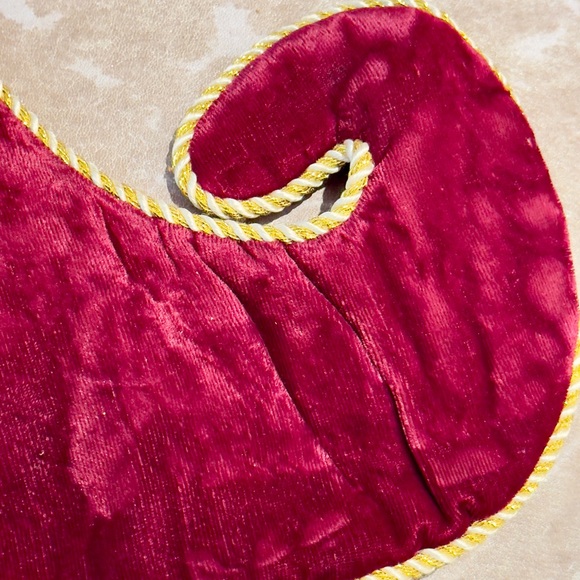 Burgundy Red Velvet & Gold Tassel Trim Christmas Stocking Curly Toe Maximalist - Picture 3 of 12